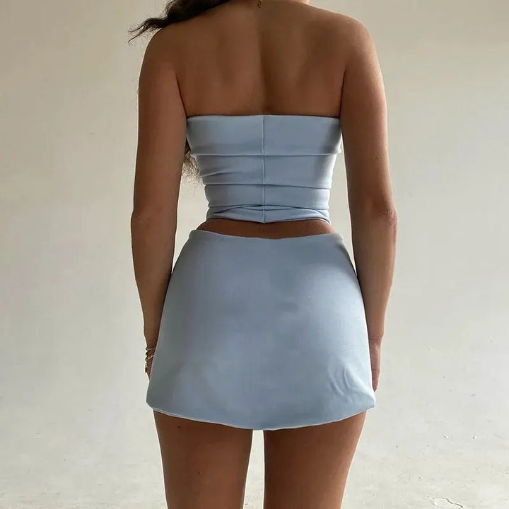 Dulzura Women 2025 Spring Tube Tops Mini Skirts Party Club Two Piece Matching Sets Vacation Outfits Wholesale Items For Business