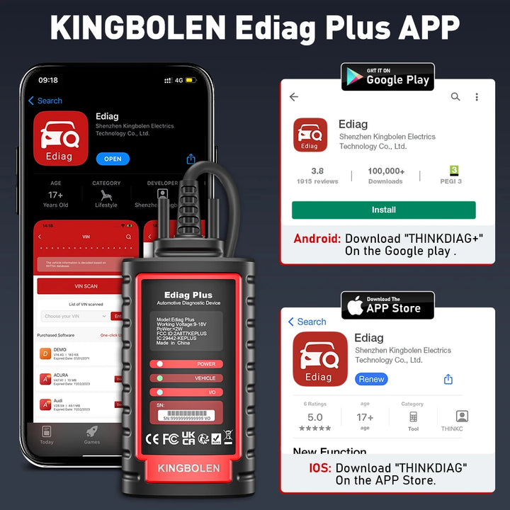KINGBOLEN Ediag Plus, THINKCAR THINKDIAG 2 CANFD ALL System ECU Coding Active Test 16 Reset OBD2 Scanner Car Diagnostic Tools