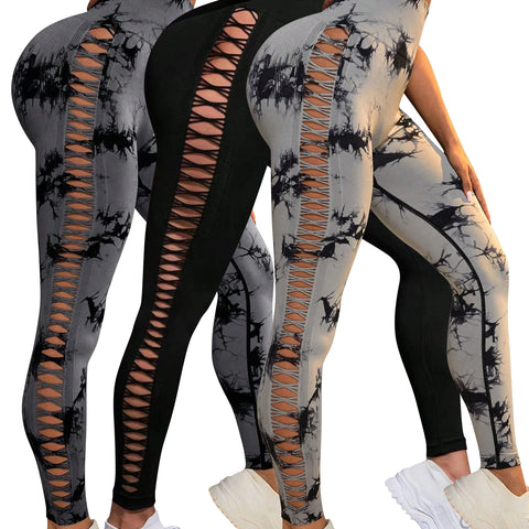 Tie Dye Seamless Leggings for Women High Waist Yoga Pants, Scrunch Butt Lifting Elastic Tights, Side mesh design