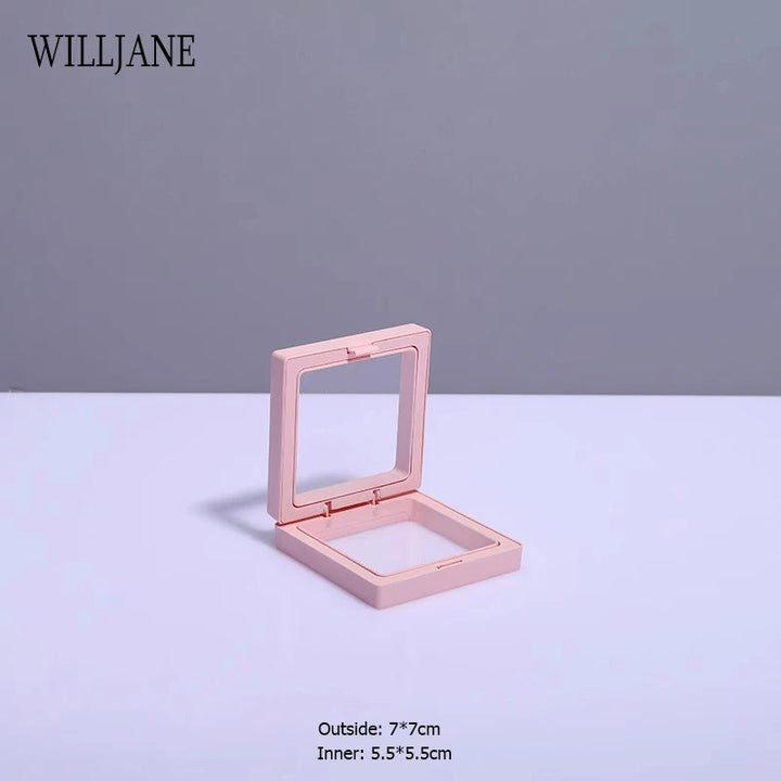 Transparent PE Film Jewelry Storage Box Color 3D Floating Display Frame Coin Dustproof Exhibition Ring Earrings Organizer Case