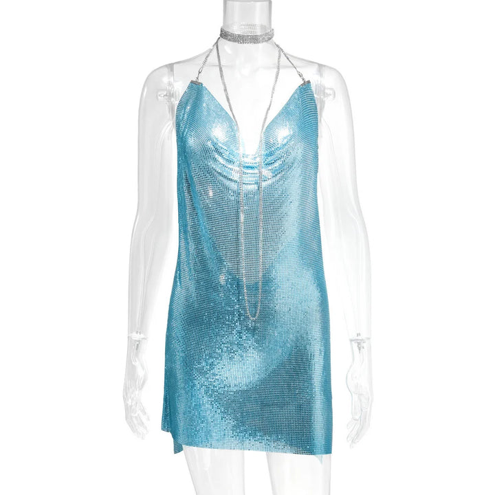 Sexy see through Chain Sequin summer dress women backless mini birthday party dress night club outfits evening dresses vestidos