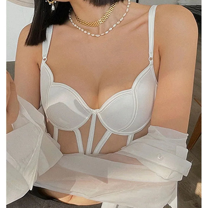 CINOON Women Push UpTransparent Lingerie New Sexy Shaper Bra Thin Beauty Back Underwear Female Fishbone Gauze Bralette