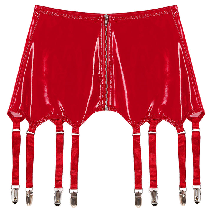 Womens Garters Suspender Belt Skirts Ladies Wet Look Patent Leather Garters with Metal Clips Clubwear Costume Underwear