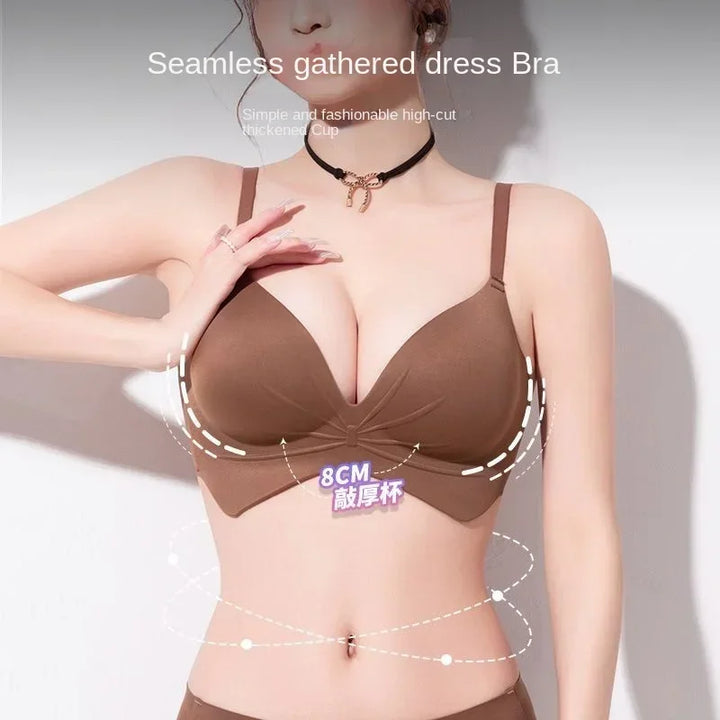 8cm Ultra ThickSeamless Lingerie for Women with Small Breasts Gathered Together, Flat Chest, Large Upper Support Push Up