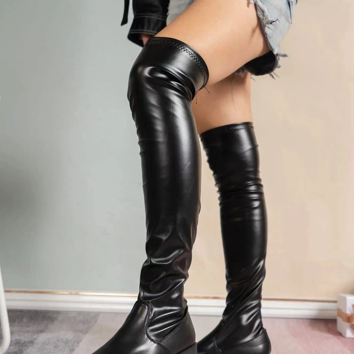 Platform Heel Women's Pumps Stretch Ankle Boots Designer Knee-high Women Trend Thigh High Black Gothic Shoes Invierno Para Mujer