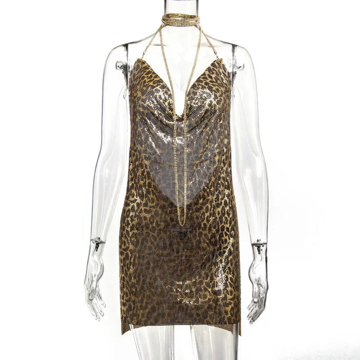 Sexy see through Chain Sequin summer dress women backless mini birthday party dress night club outfits evening dresses vestidos