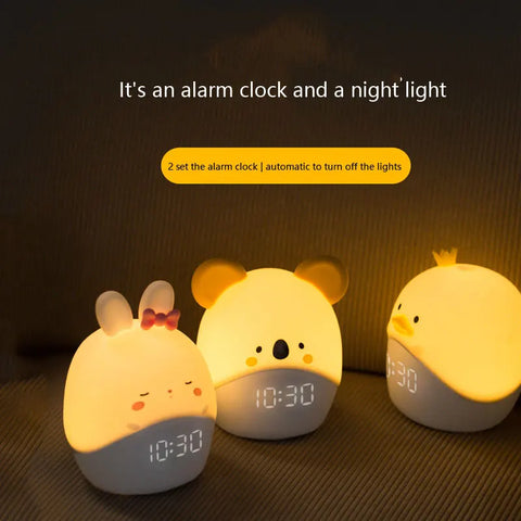 Cartoon Animal Party Alarm Clock Soft Silicone LED Smart Applet Alarm Clock Children's Bedside Sleep Mini Electronic Alarm Clock