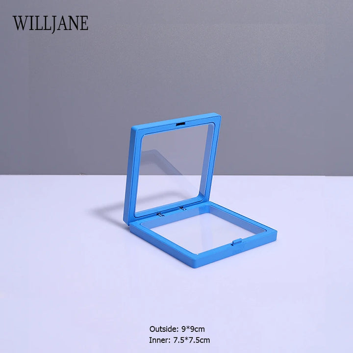 Transparent PE Film Jewelry Storage Box Color 3D Floating Display Frame Coin Dustproof Exhibition Ring Earrings Organizer Case