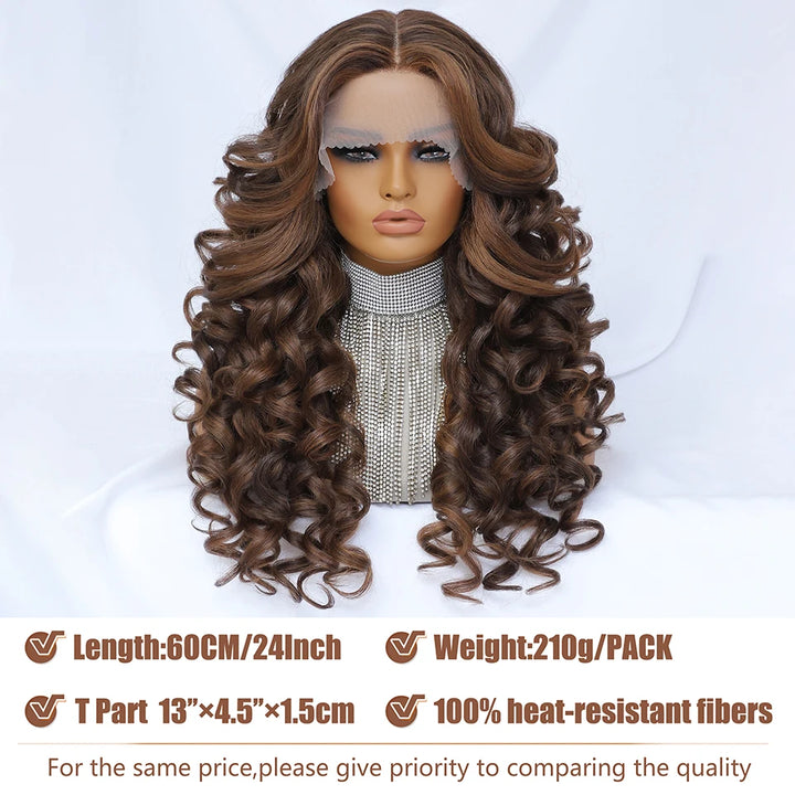 Long Afro Curlys Lace Wigs Black Women's Cosplay Synthetic Wig Chocolate Brown Orange Blonde Lace Front Wigs For Woman Curly Wig