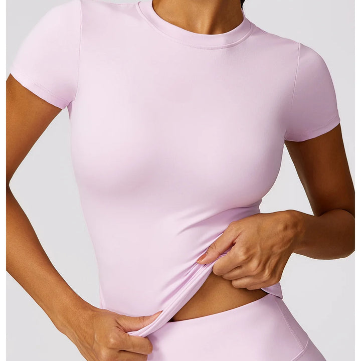NCLAGEN Women Running Sports T Shirt Summer Short Sleeve Round Neck Breathable Stretchy GYM Yoga Slim Fitness Active Top Tee