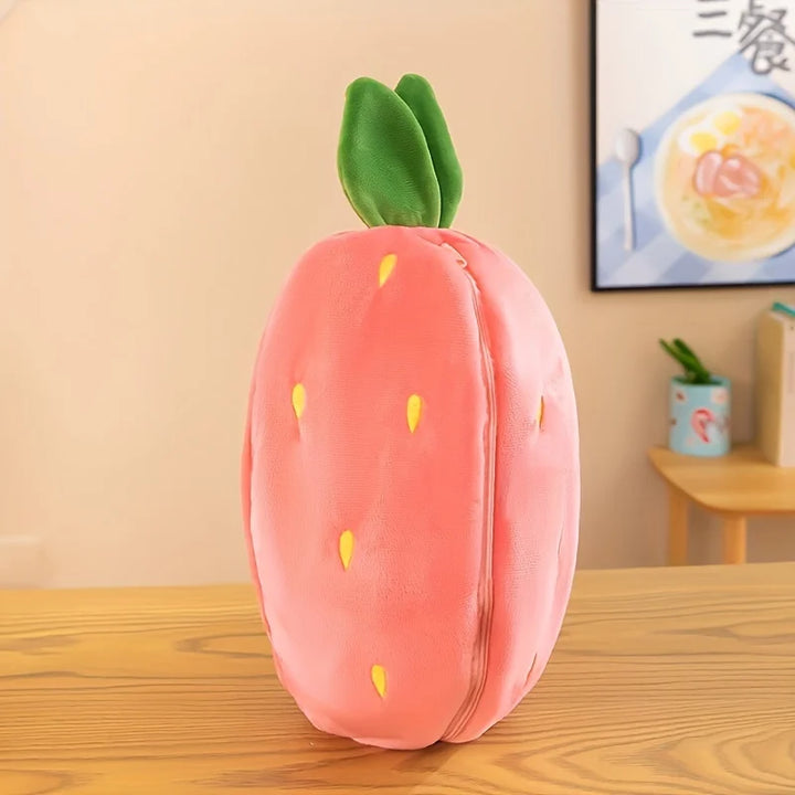 Bunny Stuffed Animal,Reversible Carrot Strawberry Bunny Plush Doll With Zipper Cute Soft Rabbit Toys Pillow Decoration