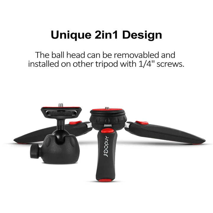 Andoer H20 Mini Tabletop Tripod Portable Foldable Phone Camera Tripod Stand with Removable Ball Head with 1/4 Inch Screw