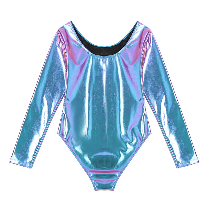 Women's Bodysuit for Adult Shiny Patent Leather Gymnastics Leotard Jumpsuit Long Sleeves Bodyuit Dancewear Rave Party Clubwear