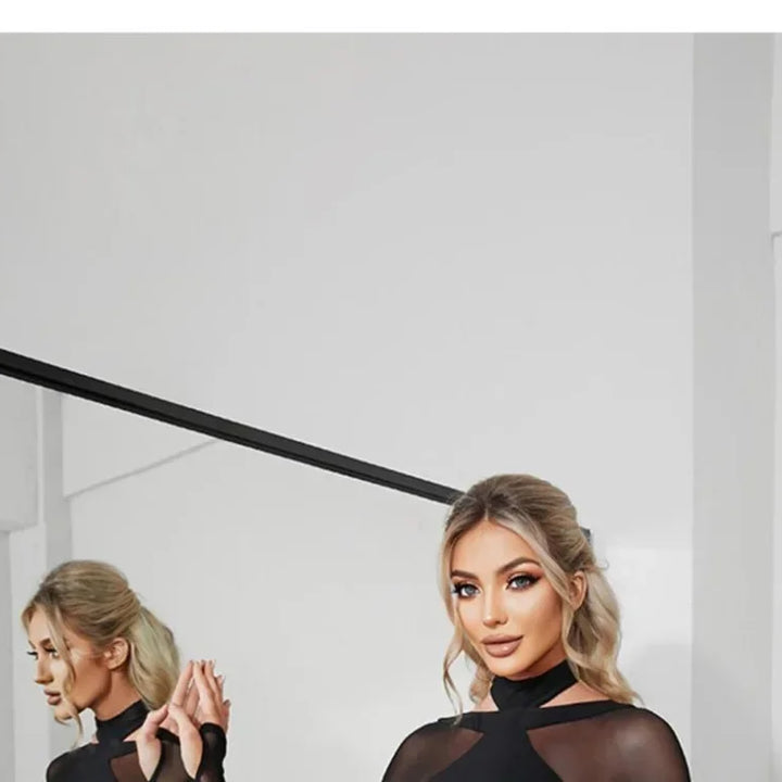 Women Latin Dance Body Top Black Mesh Conjoined Backless Cross Belt Pair It with Dance Dress Lingerie Training Performance
