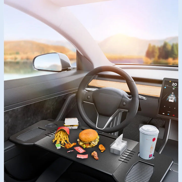 Desk Design for Tesla Model 3 / Y 2024 Car Steering Wheel Laptop Tray Food Desk Portable Office Table for Tesla