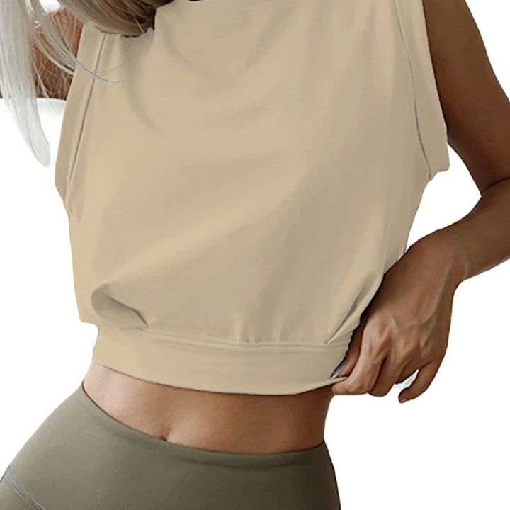 Crop Top Cotton Shirts for Women Cute Sleeveless Yoga Tops Running Gym Workout Shirts Casual Fitness Loose Female T-Shirt