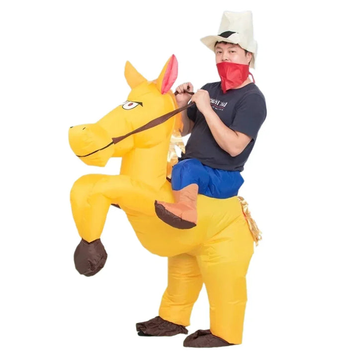Adult Children Western Cowboy Riding Inflatable Costume Little Grey Horse Bull Riding Bar Halloween Show Out Dress
