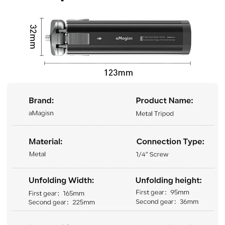 aMagisn Metal Tripod for GoPro Hero/DJI OSMO /Insta360 Aluminum Alloy Tripod Accessories With 1/4 Screw for Action Camera