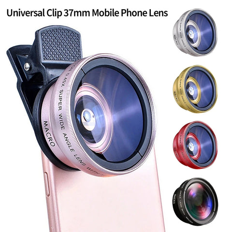 Universal 2-in-1 lens clip 37mm mobile phone lens professional 0.45x 49uv ultra wide angle + macro HD lens for Xiaomi, Android