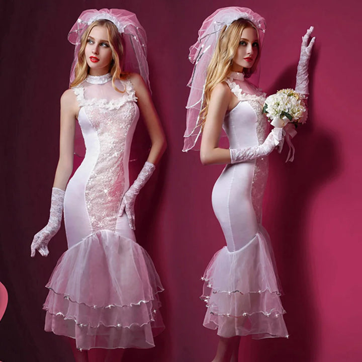 JSY Sexy Women's Wedding Dress Uniform Cosplay Lingerie Set Hot Erotic Transparent Lace Apparel For Sex Underwear Porno Outfit