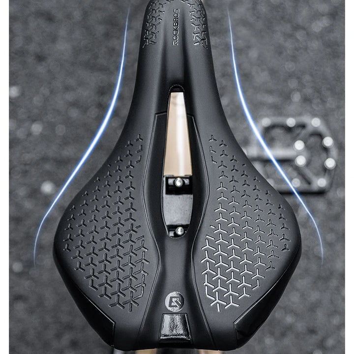 ROCKBROS Bicycle Saddle Hollow Breathable Shockproof Cycling Seat PU Non-Slip Leather Cushion Lightweight MTB Road Bike Saddle