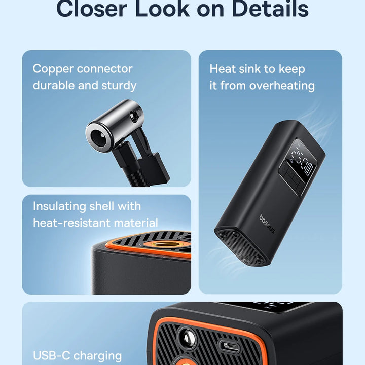 Baseus Wireless Air Pump Portable Air Compressor Smart Digital Electric Car Air Pump for Car Motorcycle Bicycle Inflator Pump