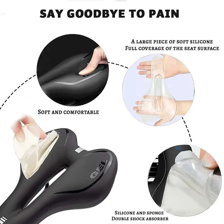 Bike Saddle Silicone Cushion Cycling Seat PU Leather Surface Silica Filled Gel TimeTrial Comfortable Shockproof Bicycle Saddle