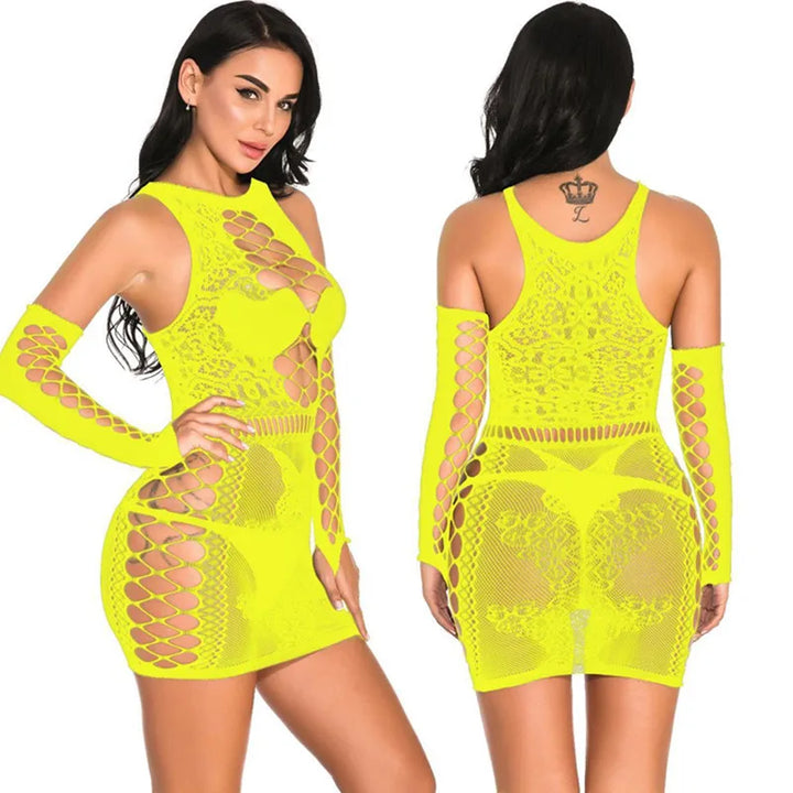 2022 New Sexy Transparent Women's Dress Sheer Mesh Cutout Long Sleeve Slip Dress Slim Straps Club Party Dress Vestido Mini Dress