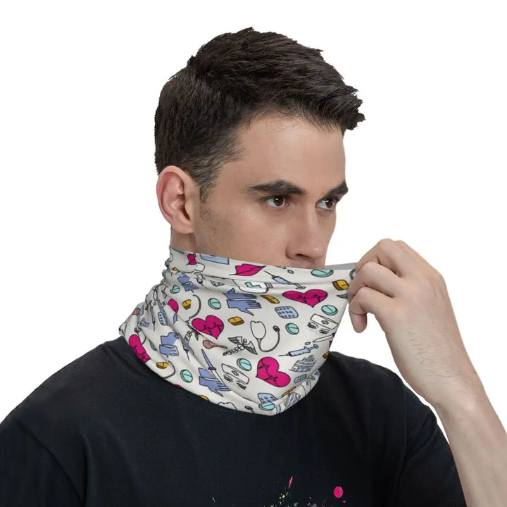 Custom Nursing Pattern Nurse Bandana Neck Gaiter for Ski Cycling Women Men Wrap Scarf Health Care Headband Warmer
