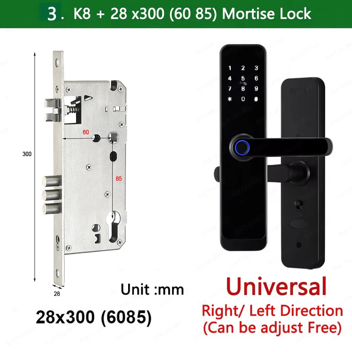 2023 NEW RAYKUBE K8 Tuya Wifi Smart Door Lock TT Lock Fingerprint Lock Digital Electric Lock With Longer Larger Handle Panels