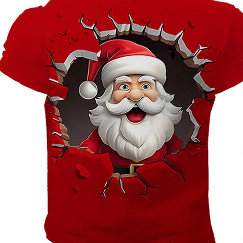 Men's 3D Print Santa Claus T shirt Tee Party Street Red Short Sleeve Tops Crew Neck Shirts Men's clothing y2k T-shirts for men