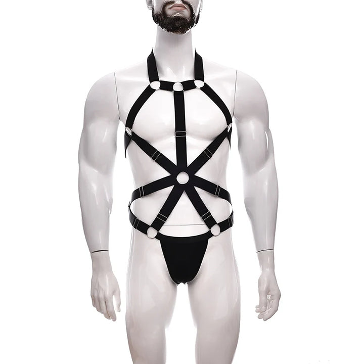 Male Full Body Harness Cage Adjust Set Mens Gay Hollow Elastic Bondage Harness Sexy Lingerie Fetish Nightclub Costume