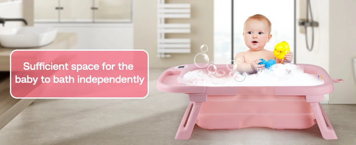 Baby Bathtub,Baby Bath Tub with Soft Cushion & Thermometer,Baby Bathtub Newborn to Toddler 0-36 Months,Portable Travel Baby Tub