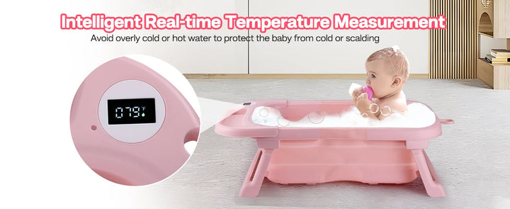 Baby Bathtub,Baby Bath Tub with Soft Cushion & Thermometer,Baby Bathtub Newborn to Toddler 0-36 Months,Portable Travel Baby Tub