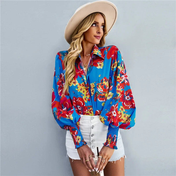 Fashionable Long Sleeve Printed Versatile Shirt For Women Autumn European And American Style Commuting Top With Button