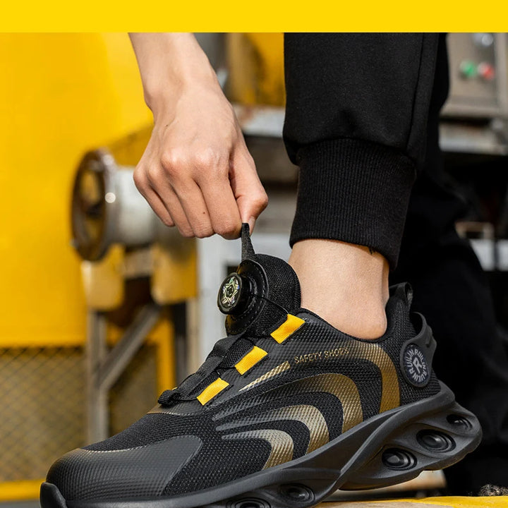 Men's Safety Shoes Steel Toe Anti-Puncture Work Shoes Man And Safety Sneaker Rotating Button Lighweight Men's Work Shoes