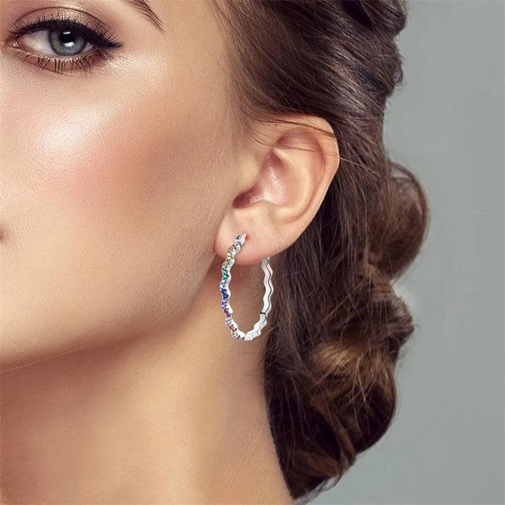 925 Sterling Silver Earring Round Shape Hoop Earrings Color Zircon Geometry Simple Jewelry Women Girl Evening Party Gifts