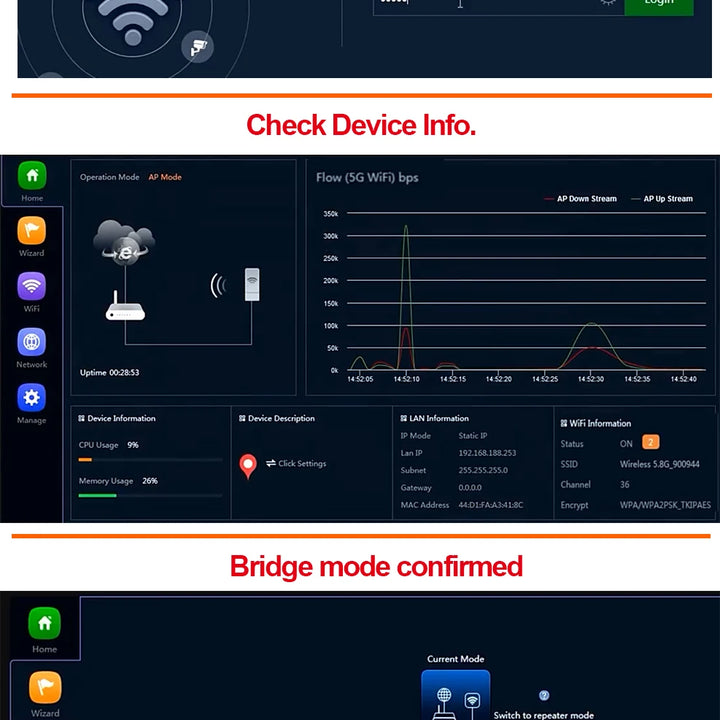 KuWFi 5.8G 900Mbps CPE Bridge Outdoor Waterproof Wireless WiFi Bridge AP Repeater Router PTP Up to 1-3KM with WAN LAN 24V POE