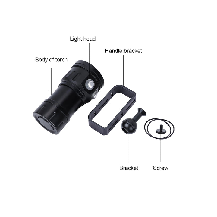 Camp Flashlight Underwater Flashlight Waterproof Lamp IPX8 18000lm 500M Flashlight Waterproof Lamp Light Underwater Outdoor Camp