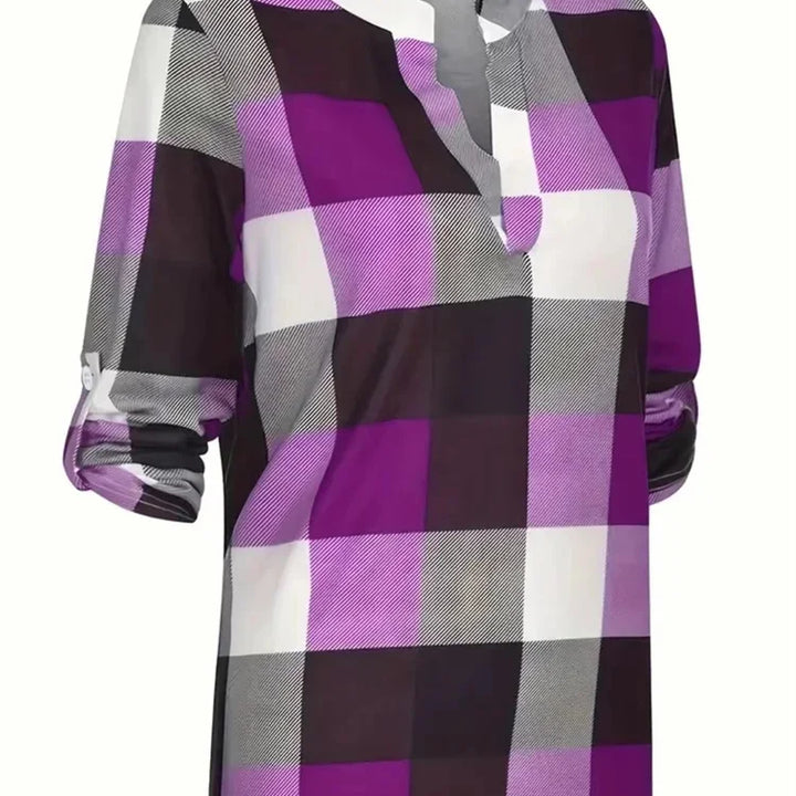Women Spring Autumn Style Blouses Shirts Lady Casual Long Sleeve V-Neck Plaid Printed Blusas Tops