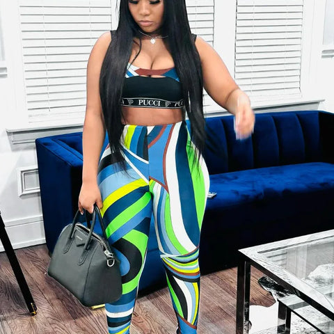 STYLISH LADY Contrast Color Letter Printed 2 Piece Set Women Crop Top and Skinny Pant Suits 2025 Summer Sexy Club Street Outfits