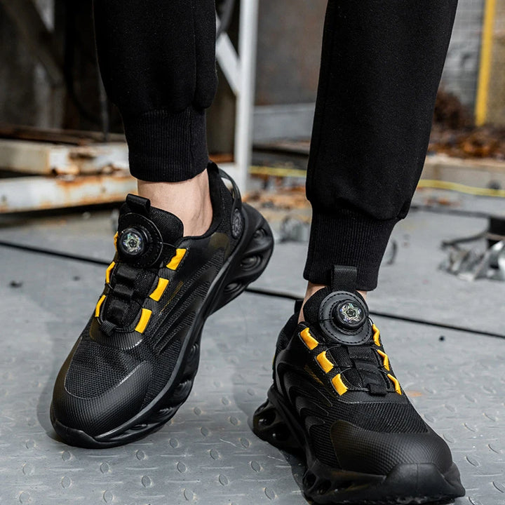 Men's Safety Shoes Steel Toe Anti-Puncture Work Shoes Man And Safety Sneaker Rotating Button Lighweight Men's Work Shoes