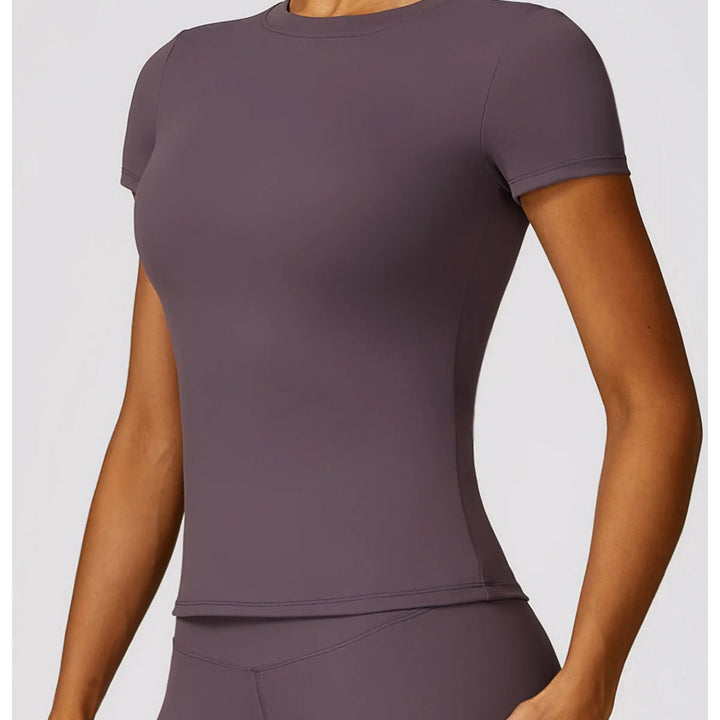 NCLAGEN Women Running Sports T Shirt Summer Short Sleeve Round Neck Breathable Stretchy GYM Yoga Slim Fitness Active Top Tee