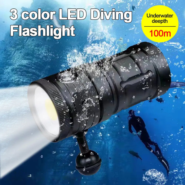 Professional LED Diving Flashlight 18000LM COB Tactical Torch IPX8 Waterproof Glare Video Camera Light White Blue Red Fill Light