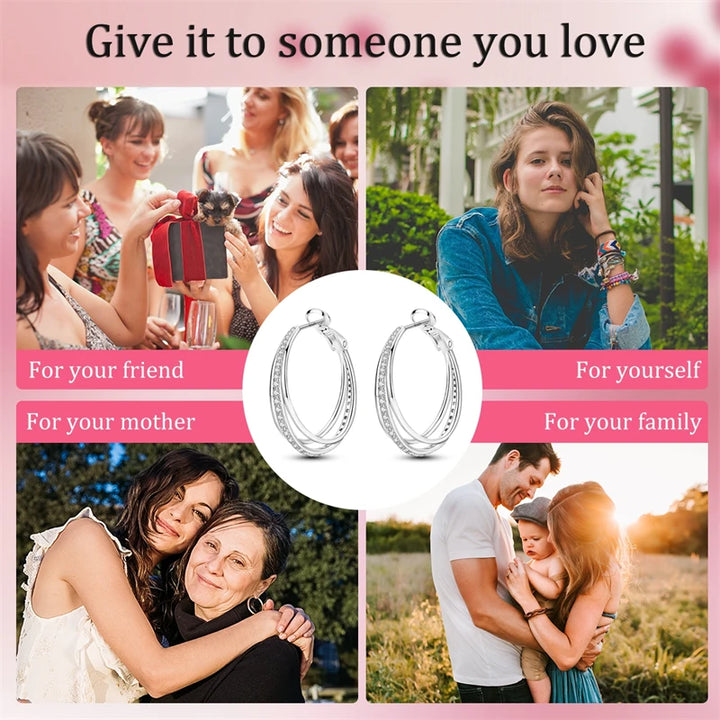 925 Sterling Silver Earring Round Shape Hoop Earrings Color Zircon Geometry Simple Jewelry Women Girl Evening Party Gifts
