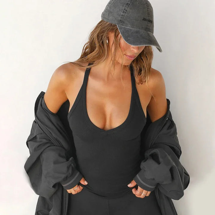 Abrini Sleeveless V Neck Ribbed Tank Top Spring Summer 2025 Women Clothes Casual Basic Top Black White Gray Camisloe Wholesale