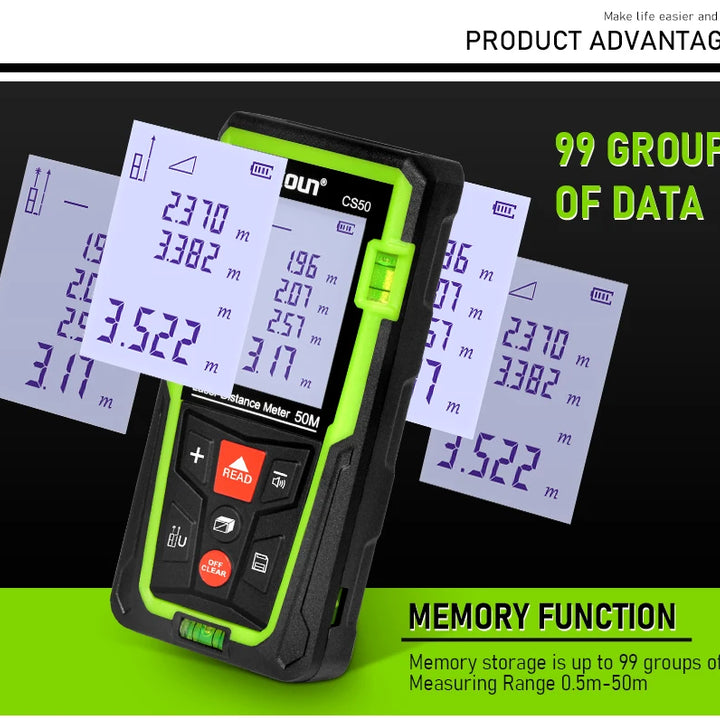 Zokoun shockproof 50/70/100m laser distance meter electronic ruler laser tape Area Volume Pythagorean digital rangefinder