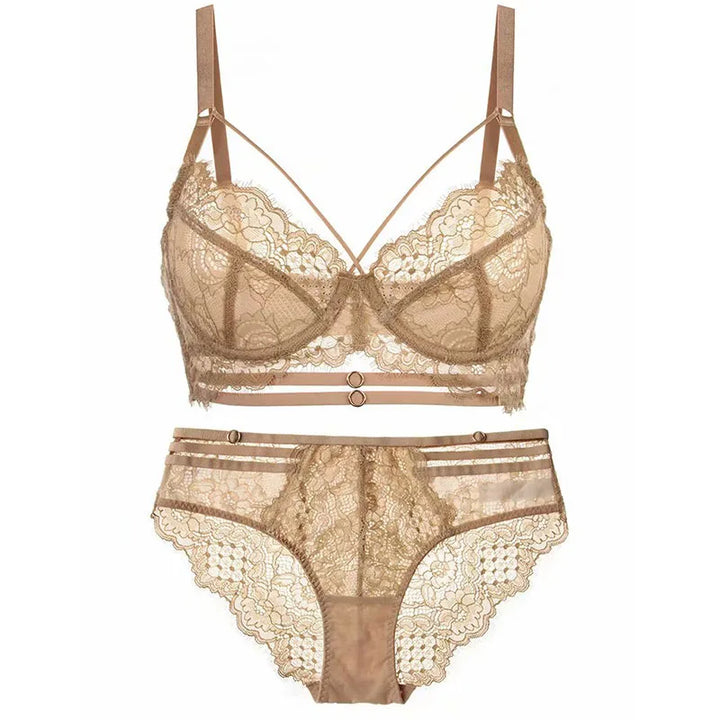 Logirlve Sexy Lingerie Ultra-thin Cup For Women underwear Classic Bandage Bra Set Push Up Brassiere Lace Plus Size Underwear Set