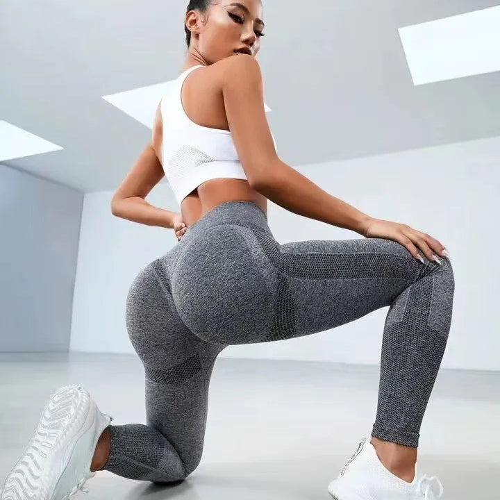 Women Seamless Solid Leggings Knit Slim Leggings High Waist Hip Liftting Fashion Elastic Fitness Yoga Tights Gym Workout Pants