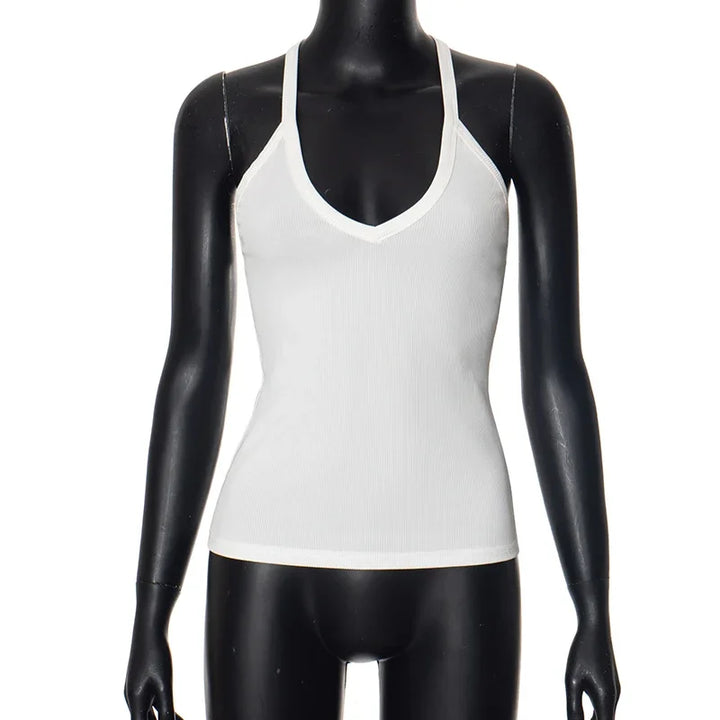 Abrini Sleeveless V Neck Ribbed Tank Top Spring Summer 2025 Women Clothes Casual Basic Top Black White Gray Camisloe Wholesale